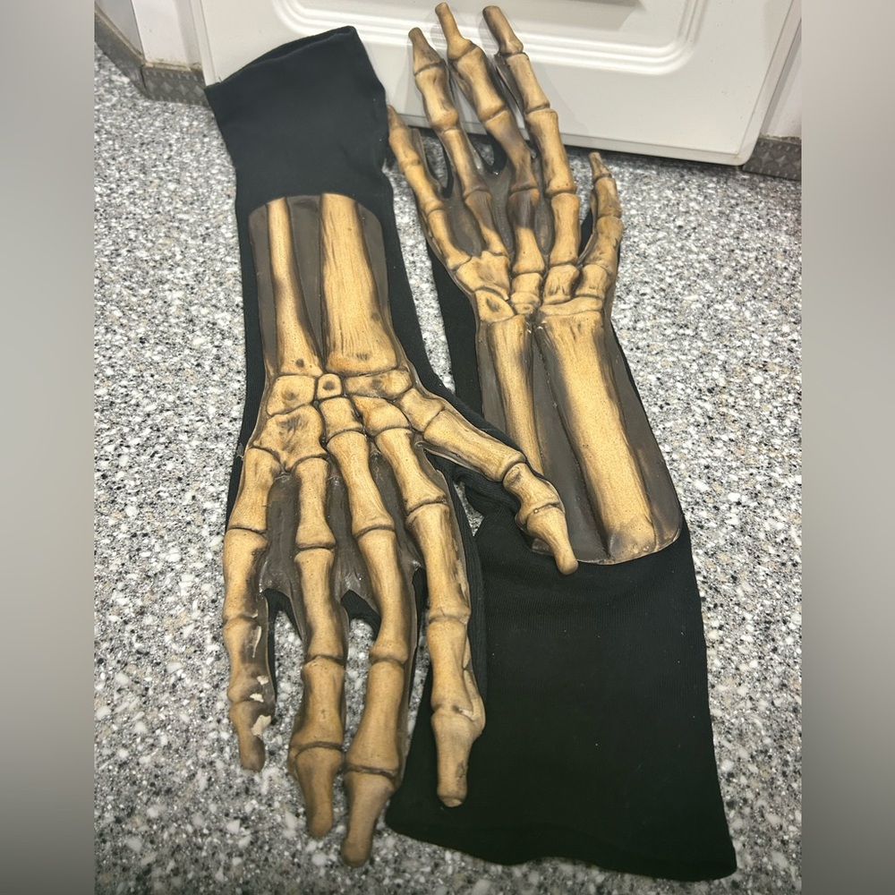 Skeleton 💀 Long Finger Gloves for Adults Black / Flesh Color